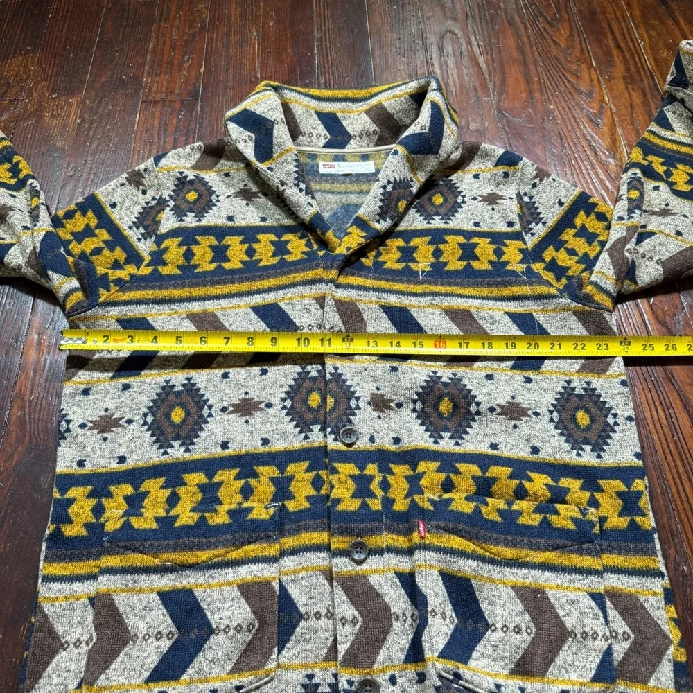 Levis Sweater Mens XL Blue Aztec Shawl Collar Cardigan Fleece‎ Western Chore